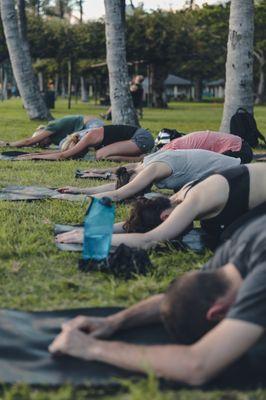 Yoga on the beach in Waikiki