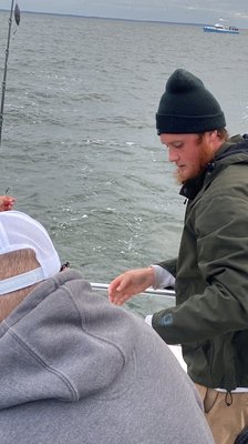 Captain and first mate Kyle working the back of boat