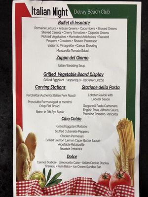 Menu from Italian Night.