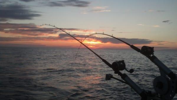 RV charters fishing at dawn Algoma WI.