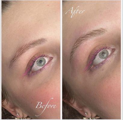 Before and after- brow lamination and wax.