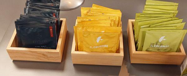 LaColombe and Rishi  organic teas.