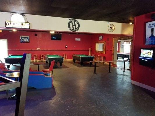 4 pool tables,  skeetball, basketball, darts, beer pong, and much more!! Full liquor bar! 5 HD Tv's!