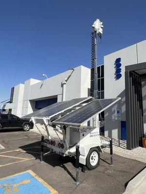 Security solar panel trailer stationed at my office for security monitoring after hours