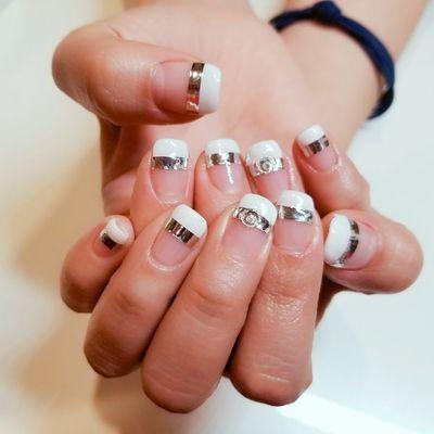 French Gel Manicure with nail art design.