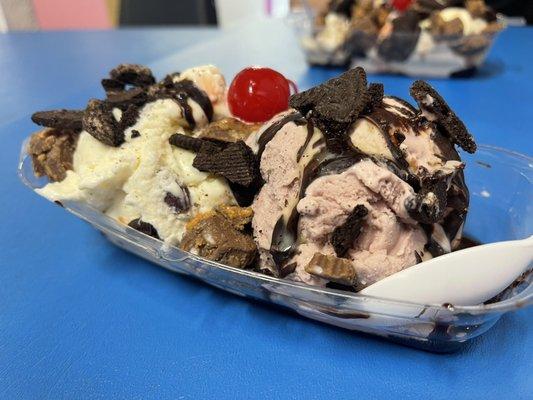 Cherry amaretto and pistachio in a sundae