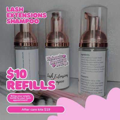 Bring your empty lash shampoo bottles purchased here for a $10 refil