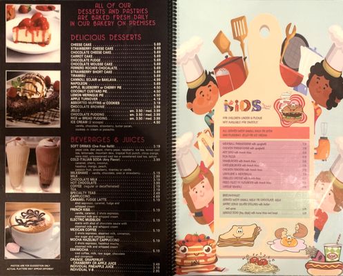 Desserts, Beverages, Juices, & Kids Menu