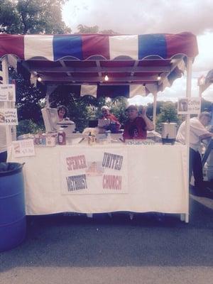 Our booth! Kielbasa and sauerkraut sandwiches