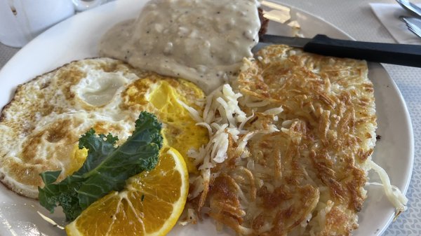 Chicken fried steak / hash / two eggs hard