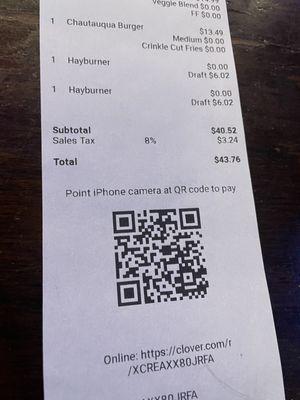 Receipt, $6 for a beer-nice!