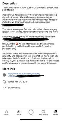 My YouTube account stating that all content is speculative..can't fit in TikTok bio but that bio also states content is speculative.