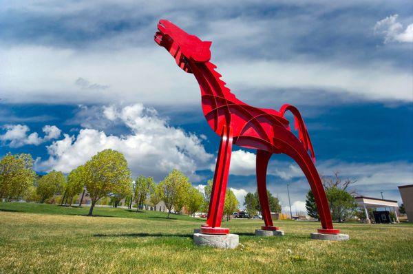 One of the horse sculptures