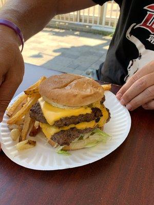 A double monster burger!! Just amazing!!! Fries are some of the best on the boardwalk Awesome atmosphere and beach views