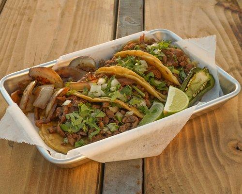 Our Carne Asada tacos are made with 100% charbroiled Angus beef!