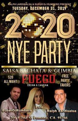 *NEW YEARS EVE* SALSA BACHATA & CUMBIA @ FUEGO with SUPER DJ RUMBERO! Salsa Lesson by EVIE! Free Party Favors! Doors open at 8pm $20