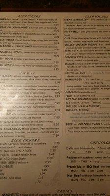 Menu with some Greek items