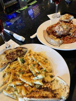 shrimp alfredo & chicken parmesean