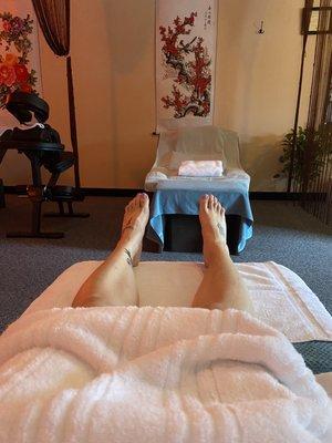 Foot massage is done up front but still very relaxing