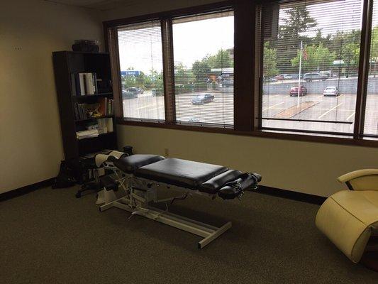 Chiropractic tables specialized for distraction treatment of lumbar disc injuries, "sciatica" and other modalities.