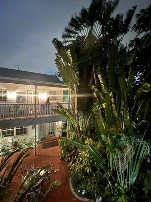 Courtyard at night.