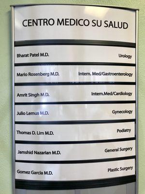 A list of some of the physicians that come see patients in our office. Call and make an appointment today!