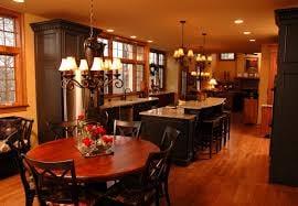 Dark cabinets with lighter counter tops as a contrast.