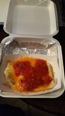 This is the Sancho with melted cheese. I added my own salsa because I asked for it and it didn't come with any.