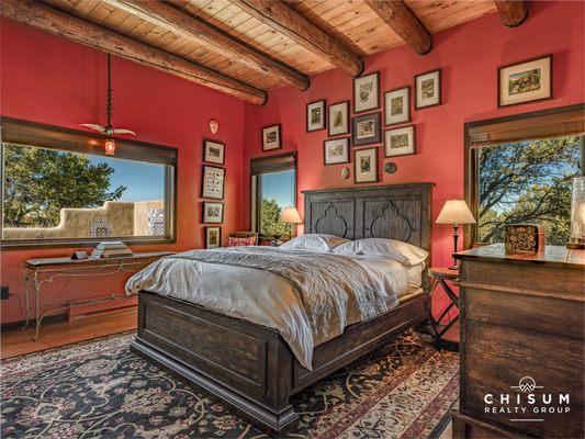 Ranchos de Taos home with vigas and saltillo tile, listing by Chisum Realty Group, Taos Real Estate experts!