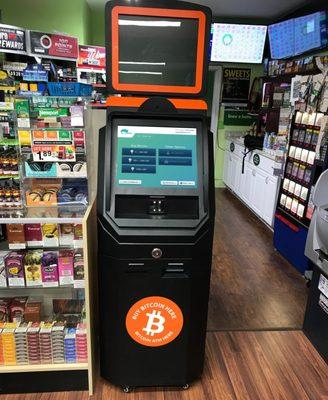 Bitcoin ATM available in the store. Operated by Hippo Kiosks