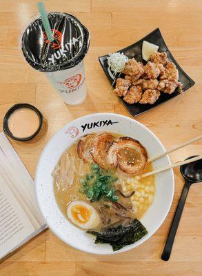 tonkotsu ramen - karaage chicken - lychee lemonade