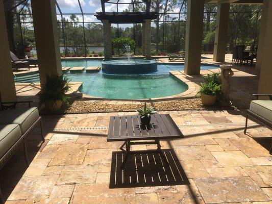 Travertine stone cleaned and sealed at Hi Hat Ranch in Sarasota's beautiful homes