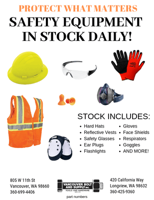 We have safety equipment on hand daily!