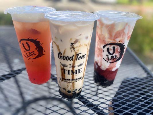 Beauty tea, Ulike Milk tea, strawberry fresh milk with black sugar boba