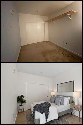 Before and after photo of the bedroom