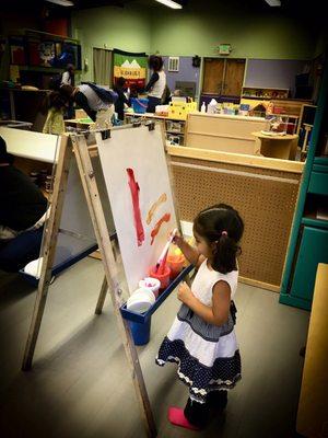 My second daughter painting on the first day of school