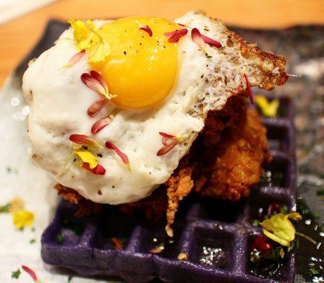 Their gorgeous Ube waffle topped with tender chicken and a fried egg.