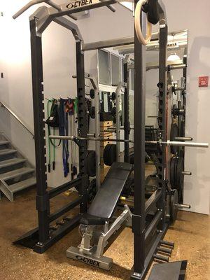 Full rack, for bench and squat capabilities.