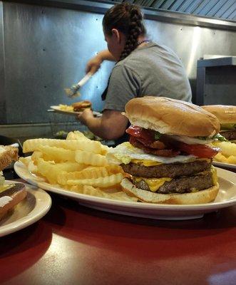 bacon egg and cheese double burger