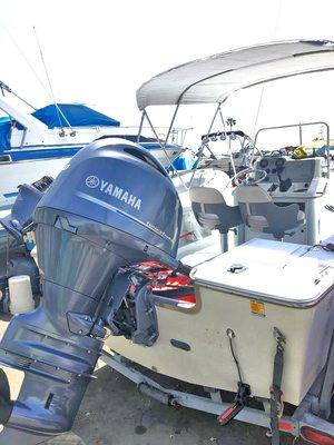 Brand new Yamaha 150 rigged and installed by Dana Point Marine Solutions on this gorgeous 19' Chris Craft.