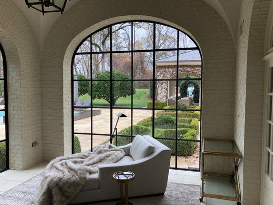 Custom arched steel glass fixed window  Womackiron.com