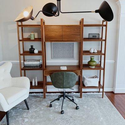 Dining room turned home office with Crate and Barrell Desk Unit.