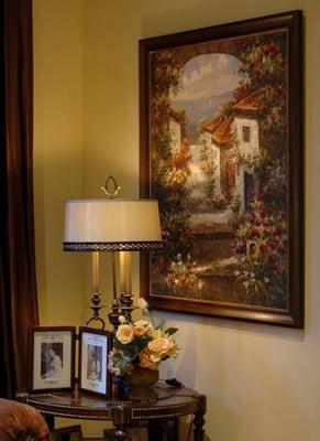 Original framed oil painting compliments a clients master bedroom