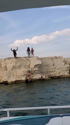 Cliff jumping into the Lake