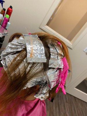 foil highlights, color specialist, hair stylist, hairdresser , color correction, partial highlight, strawberry blonde