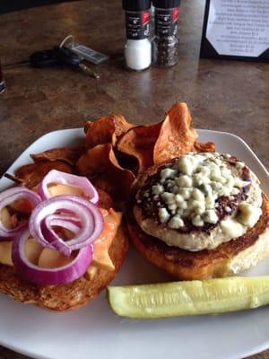 Turkey burger and sweet potato fresh cut in house chips!