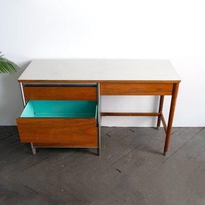 Great Mid Century Modern Desk... With turquoise enameled drawer interiors!  Free curbside delivery in MKE -Low cost options for CHI, MAD