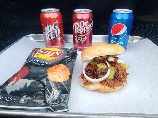 Pulled pork combo comes with chips & a soda for $7