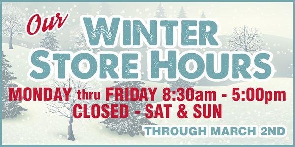 Lake Screen Printing will have Winter Store Hours from January 6th through March 2nd of Monday thru Friday 8:30am - 5:00pm, Closed Sat. & Su