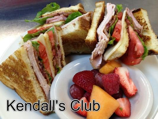 Kendall's Club with fresh fruit side.   Very healthy